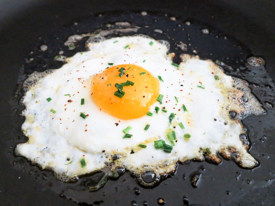 Breakfast fried eggs pan photo