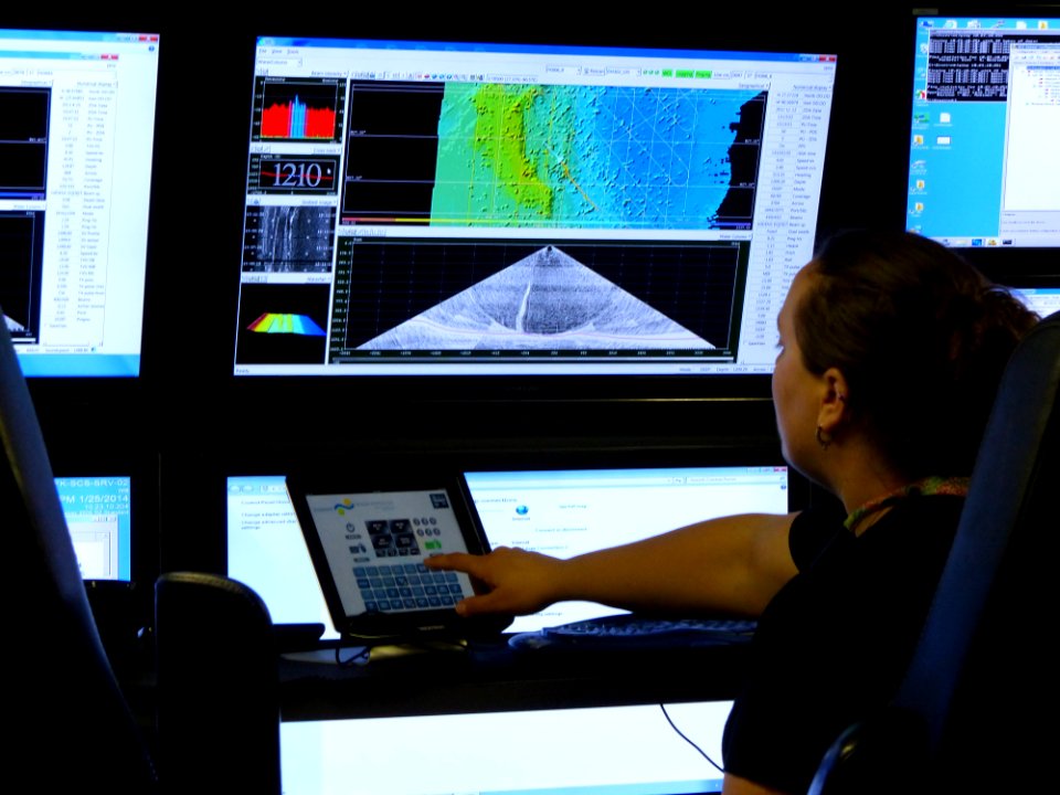 The sonar control room on the R/V Falkor.
