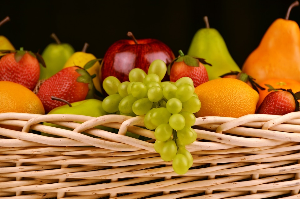 Pears strawberries basket
