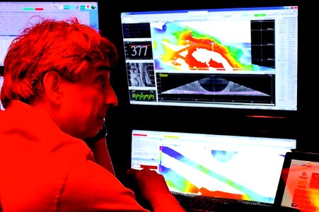 Chief scientist Christopher Kelley in the sonar control room.