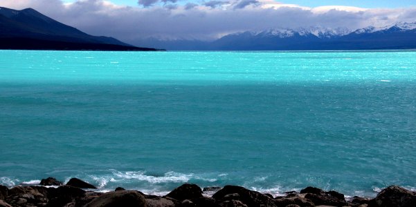 Lake Pukaki.Glacier blue waters photo