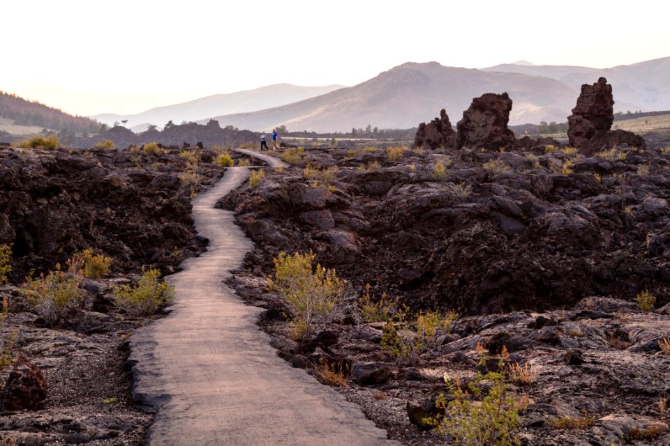 Hikers on North Crater Flow Trail at sunset (3)