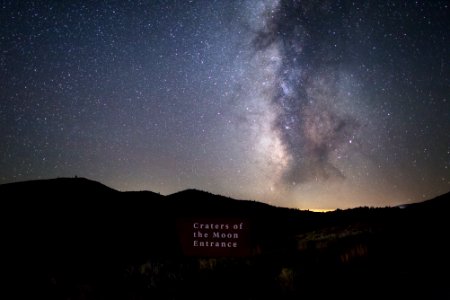 Milky Way over Craters of the Moon entrance sign