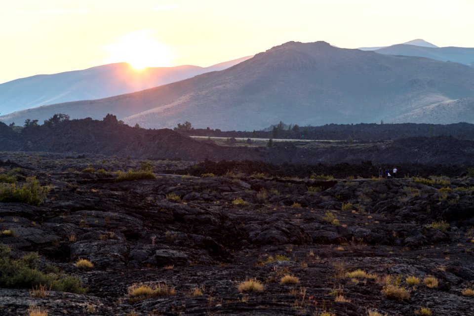 Hikers on North Crater Flow Trail at sunset (2)