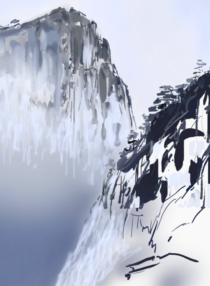Mountains under fog