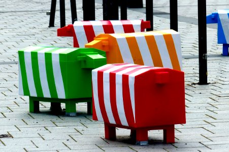 Colourful striped plastic sheep photo