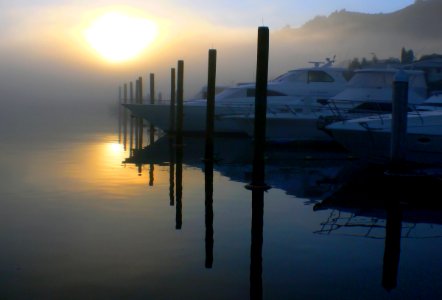 Boats in the fog. photo