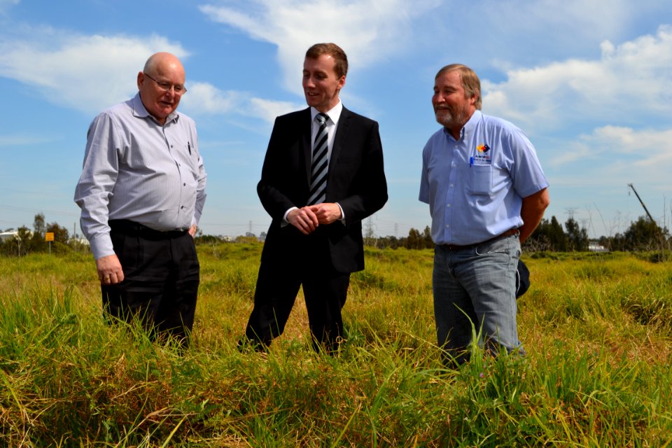 Holroyd City Council Mayor Ross Grove with John Perry and Councillor Greg Cummings announcing a new draft masterplan for Gipps Road and Hyland Road Parks in Greystanes
