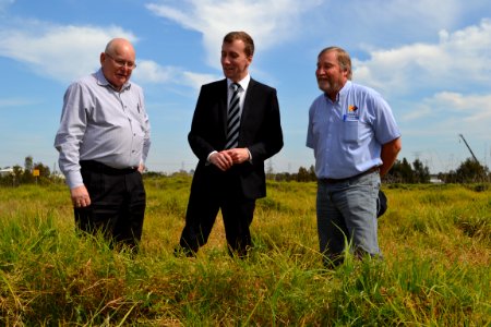 Holroyd City Council Mayor Ross Grove with John Perry and Councillor Greg Cummings announcing a new draft masterplan for Gipps Road and Hyland Road Parks in Greystanes