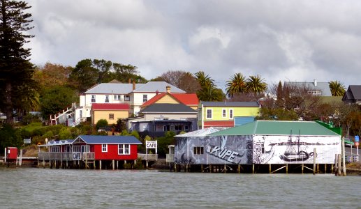 An urban waterfront. Rawene. NZ photo