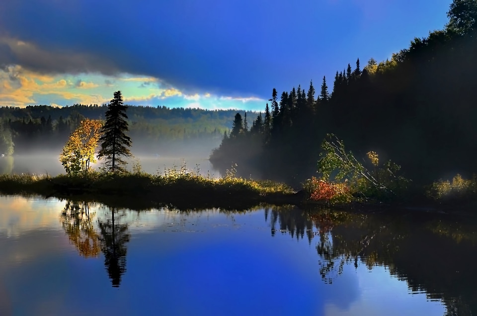 Nature trees clouds lake