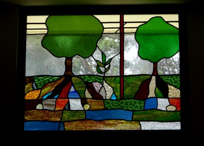 Urrbrae. One of 18 stained glass windows in the cafe at the Waite Campus of the University of Adelaide. Tree science. All images reflect agriculture and the work of the Waite Institute. photo