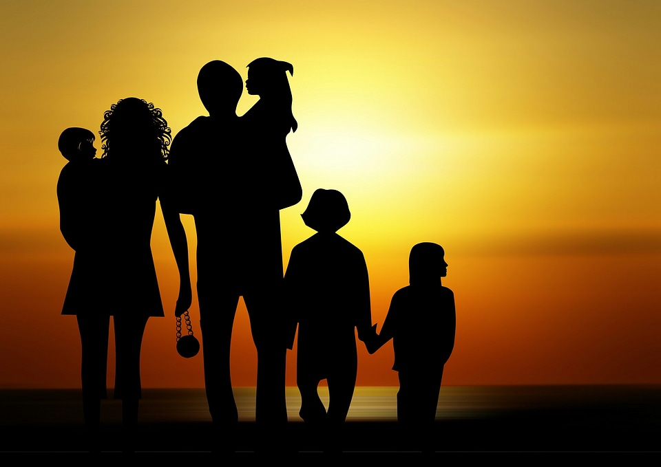 Children sunset silhouette