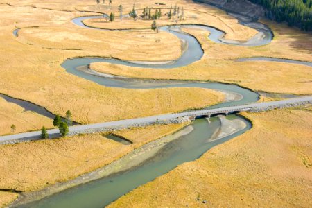 Pelican Creek Bridge project: Arial of old bridge and watershed
