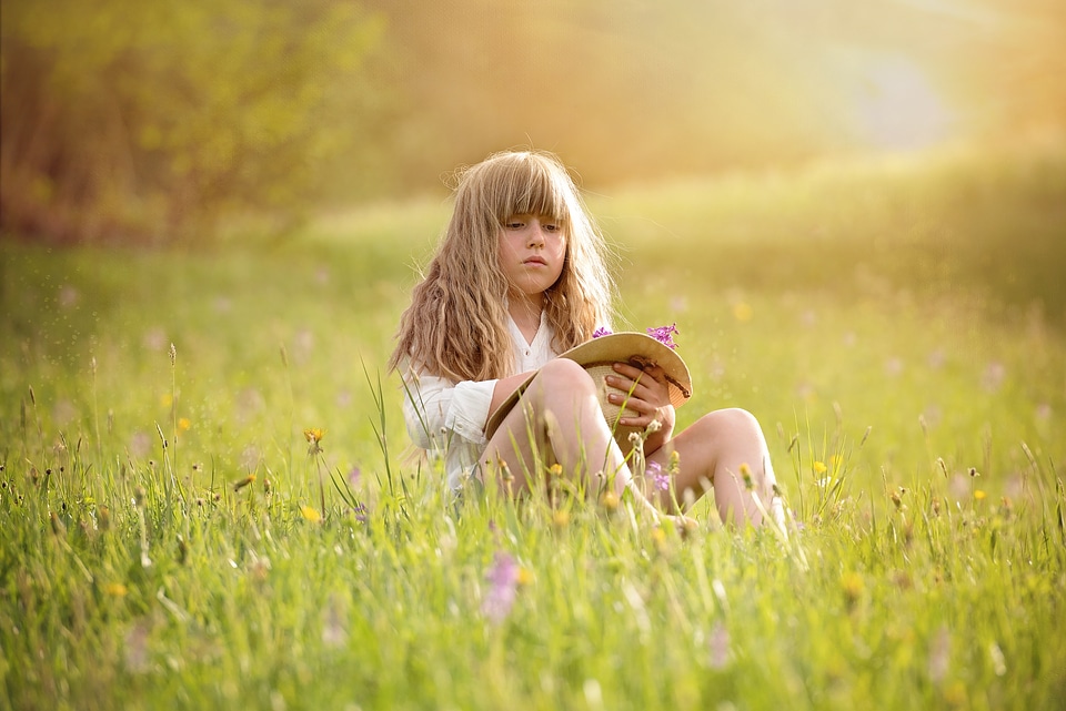Girl blond long hair