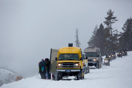 Snowcoach and snowmobile tours near Midway Geyser Basin