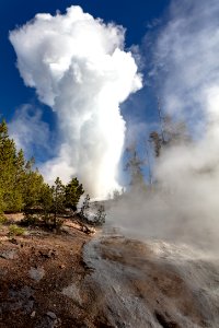Steamboat Geyser eruption and outflow channel photo