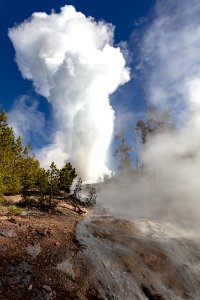 Steamboat Geyser eruption and outflow channel