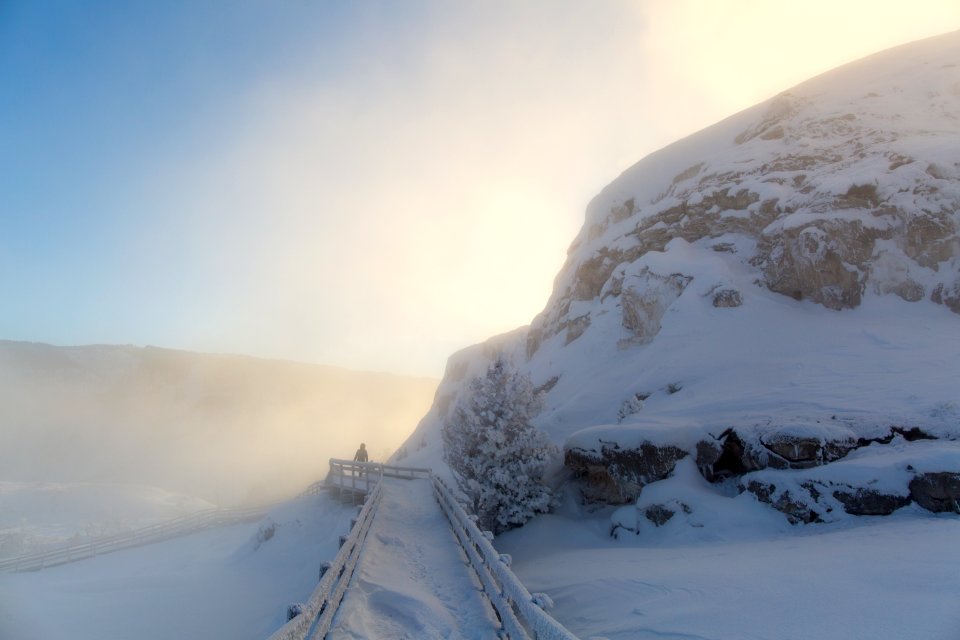 Braving the cold (-20F) at Mammoth Hot Springs