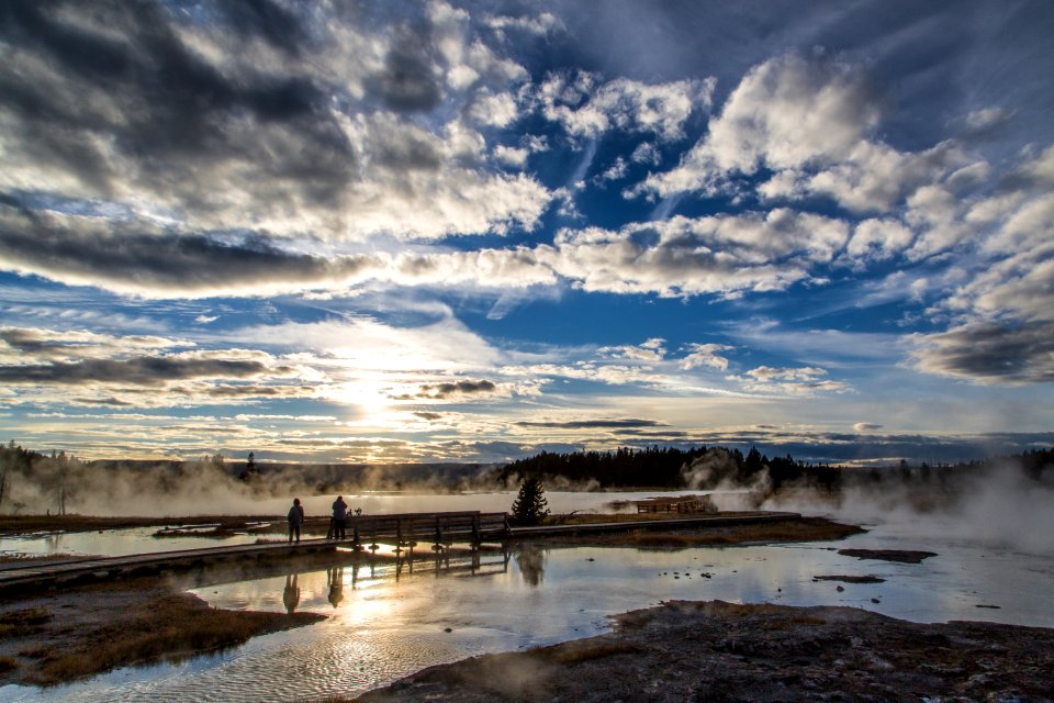 Enjoying sunset along Firehole Lake Drive