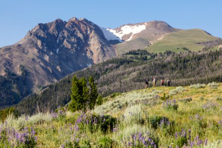 Hikers studying their route up Electric Peak photo