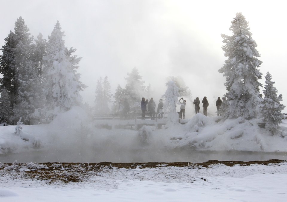 Visitors at Leather Pool in Lower Geyser Basin