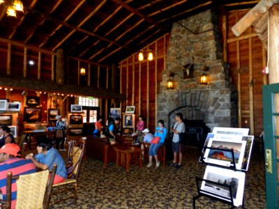 Old Faithful Lodge, lobby with fireplace photo