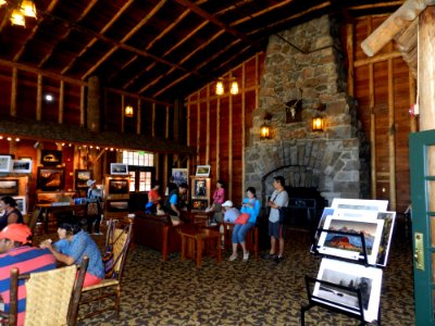 Old Faithful Lodge, lobby with fireplace