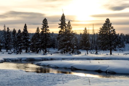 Winter solstice sunset over the Gibbon River photo