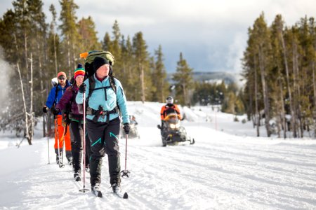 Skiers & snowmobiles, Lower Geyser Basin photo