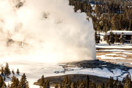Old Faithful eruption from Observation Point photo