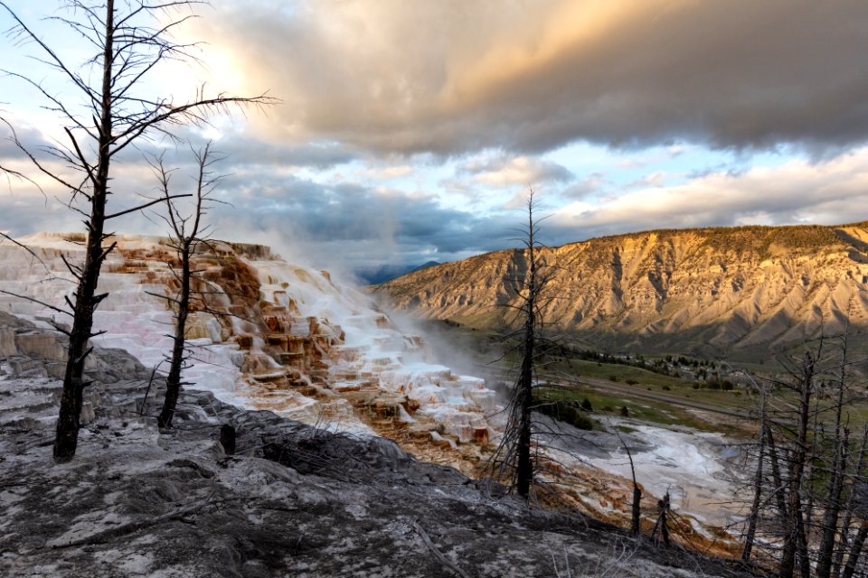 Sunset over Canary Spring and Mt. Everts
