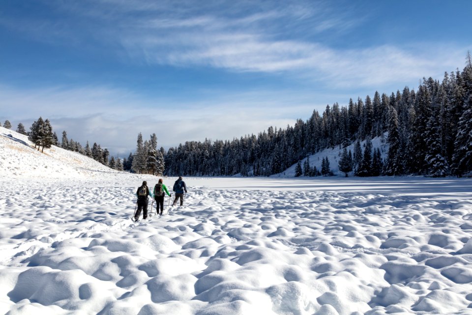 Skiers arrive at Lost Lake