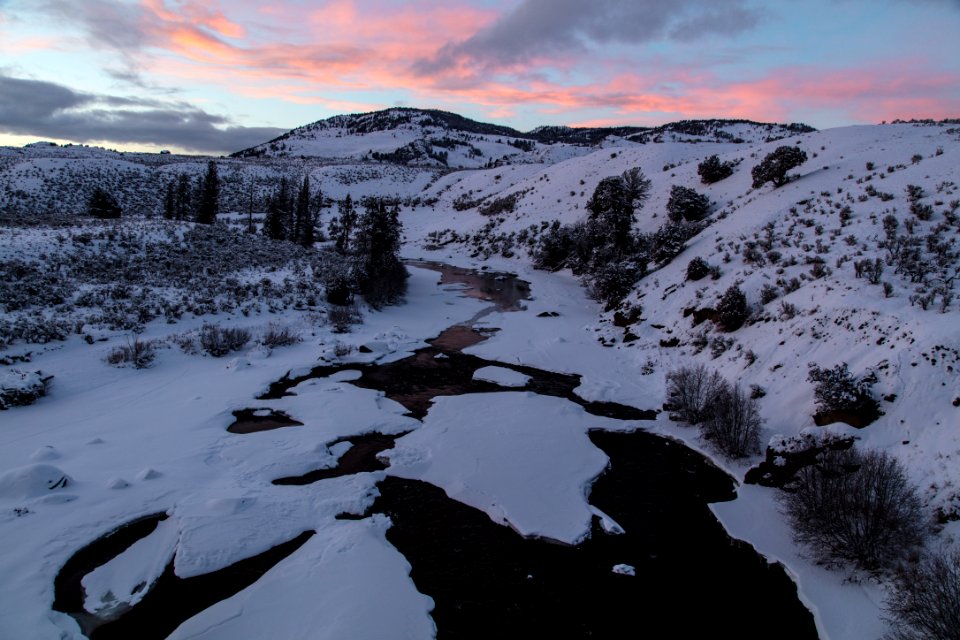Winter Sunset over Lamar River Bridge