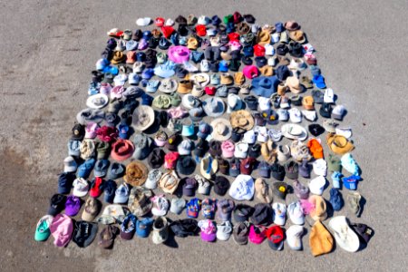 Some of the hats removed from hot springs during the 2018 summer