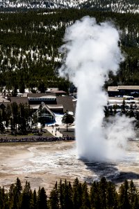 Old Faithful eruption from Observation Point