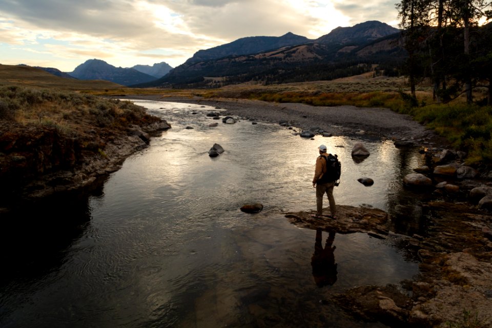 Hiker along Soda Butte Creek
