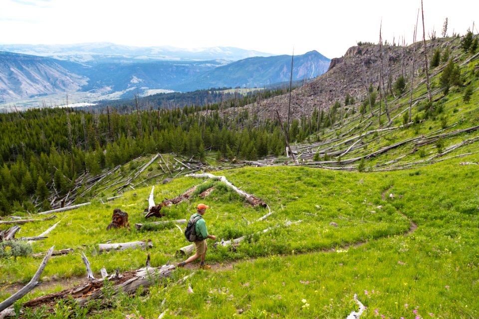 Hiker descending from Sepulcher Mountain