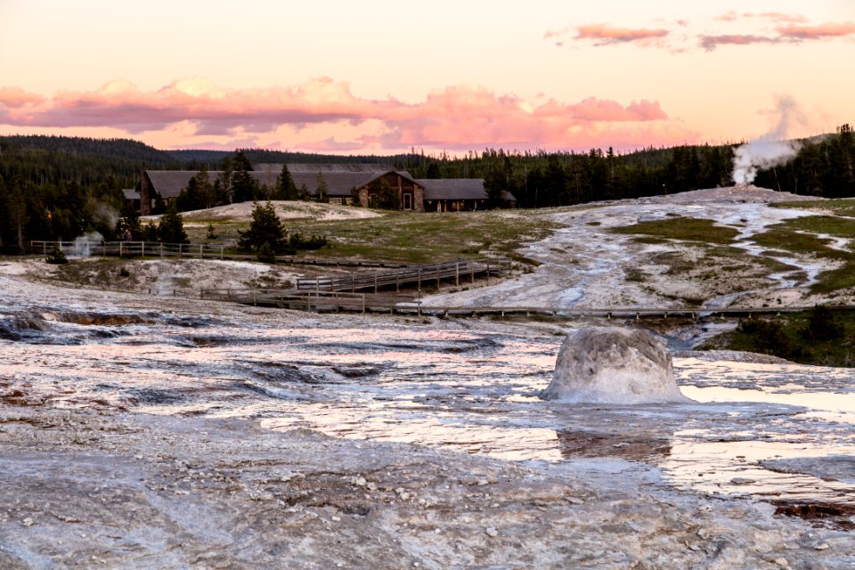 Beehive Geyser cone at sunset