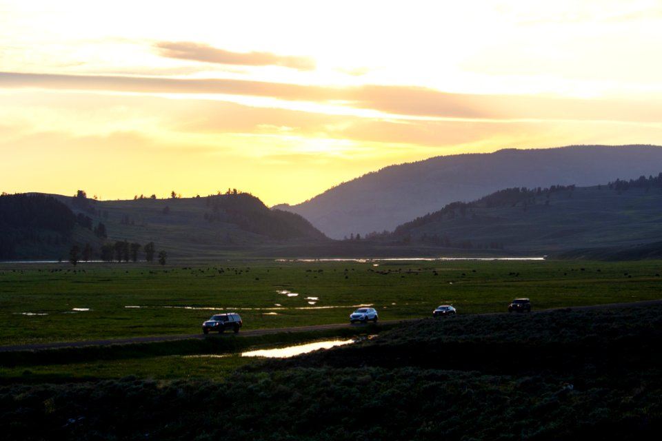 Sunset drive in Lamar Valley