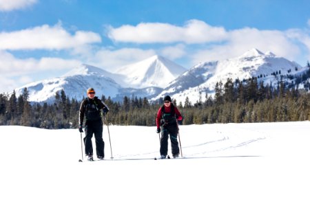 Skiers break trail in Gardners Hole (tight) photo