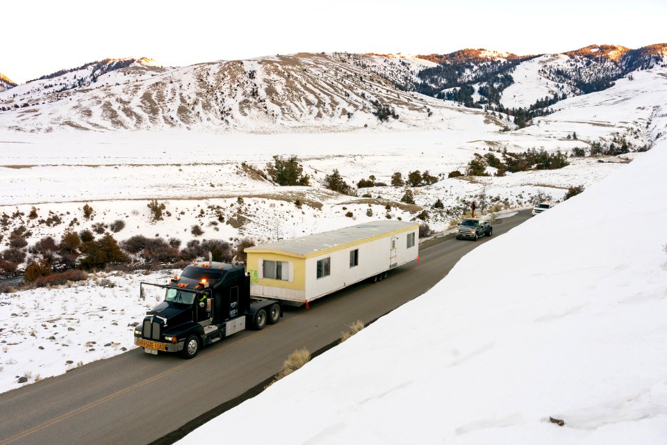 Outdated employee housing trailer being removed from Yellowstone