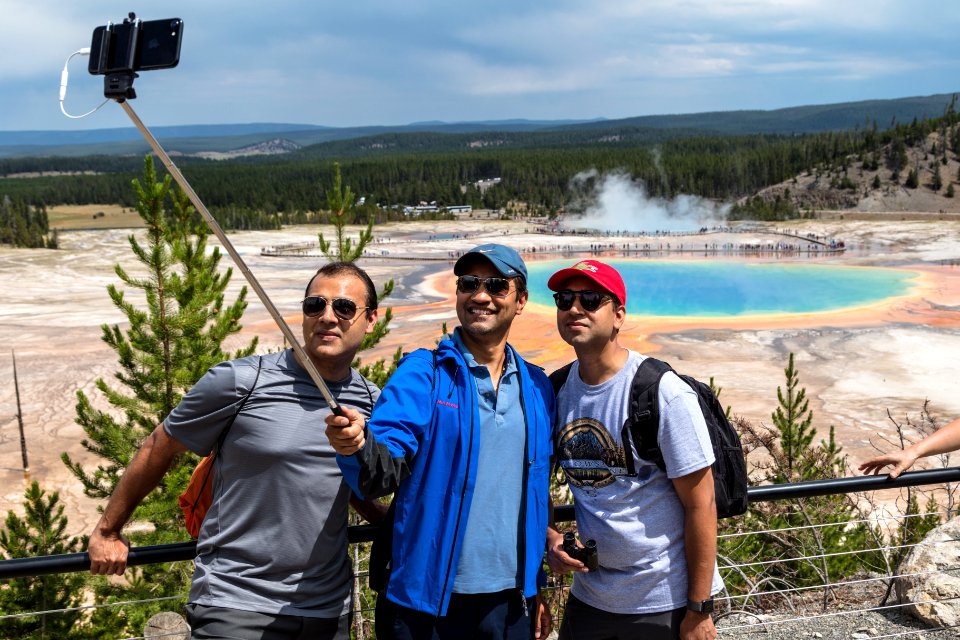 Enjoying the view from Grand Prismatic Spring Overlook Trail