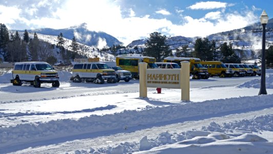 Winter transportation vehicles at Mammoth