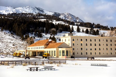 Mammoth Hot Springs Hotel with Sepulcher Mountain photo