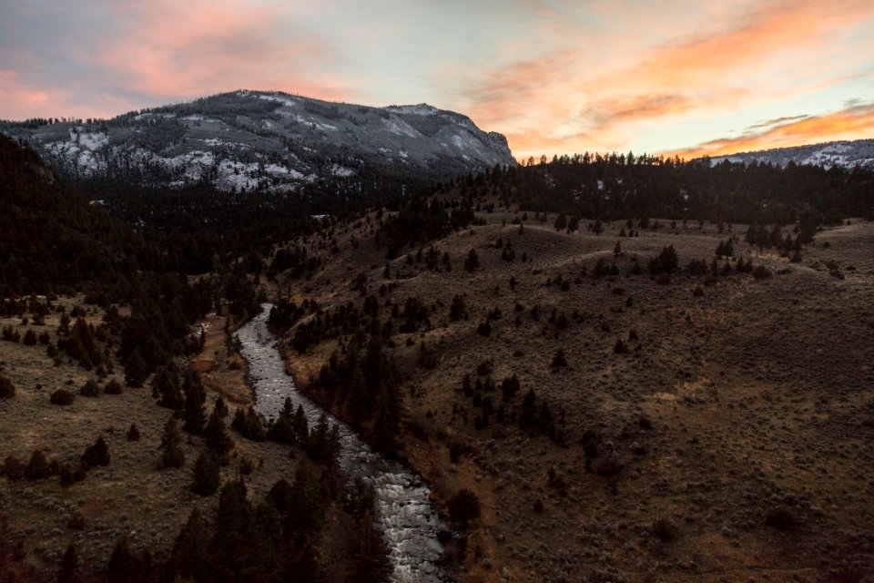 Sunset over Bunsen Peak and Gardner River