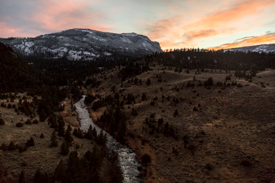 Sunset over Bunsen Peak and Gardner River photo