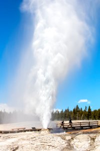 Escaping the spray from Beehive Geyser