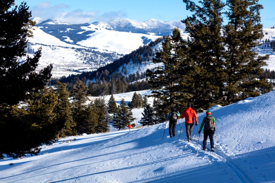 Skiers heading to Calcite Springs on Lost Lake Trail