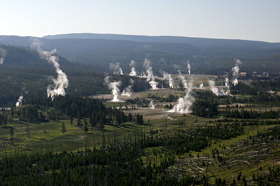 Aerial view of Upper Geyser Basin
